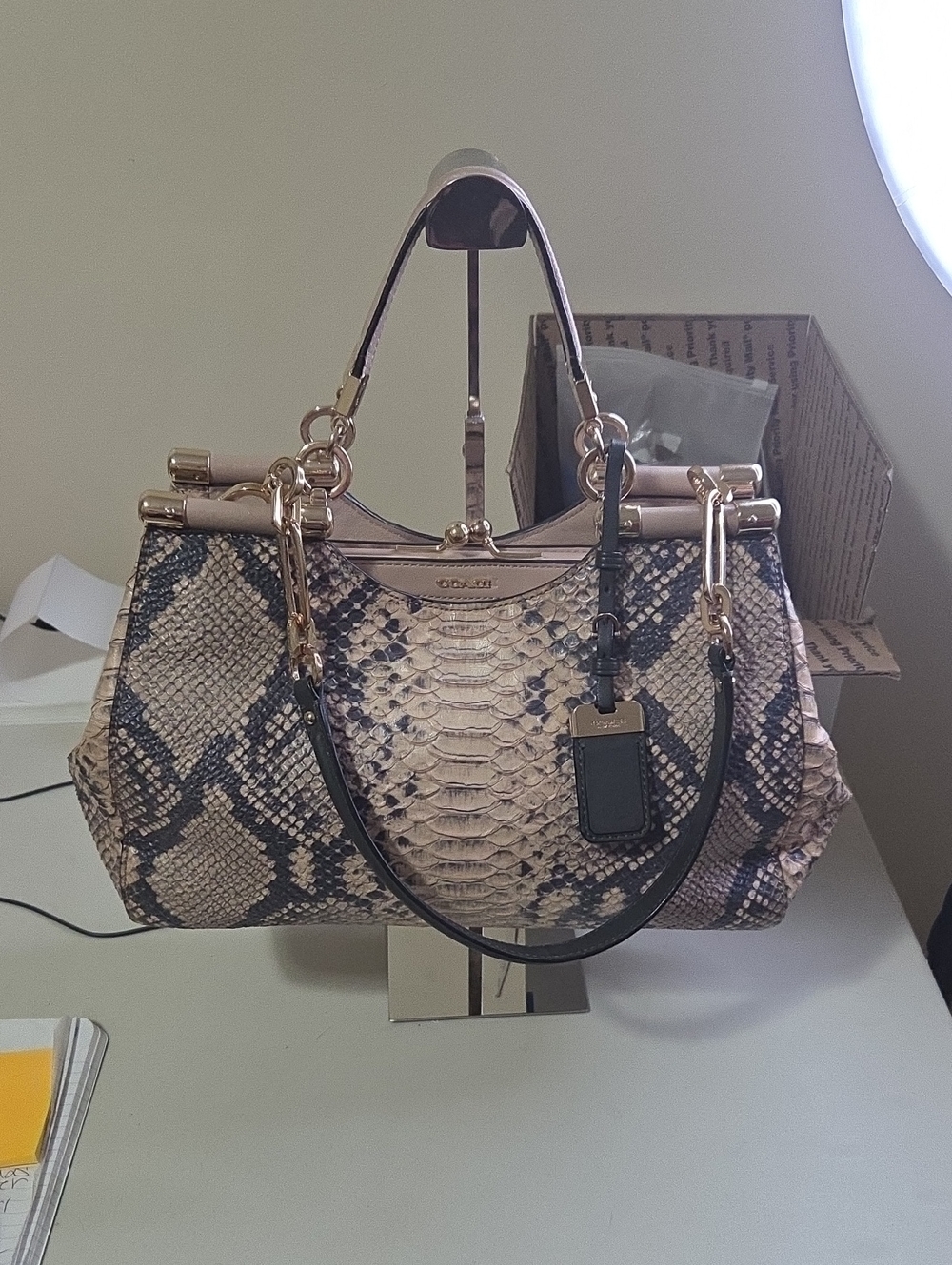 Coach Limited Edition Madison Pinnacle With Kisslock Beige & Black
